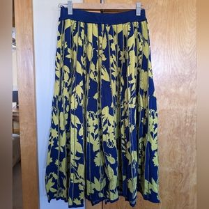 Anthropologie blue and yellow pleated skirt NWT